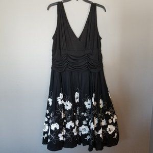Black Midi Dress with White Floral Applique 18W